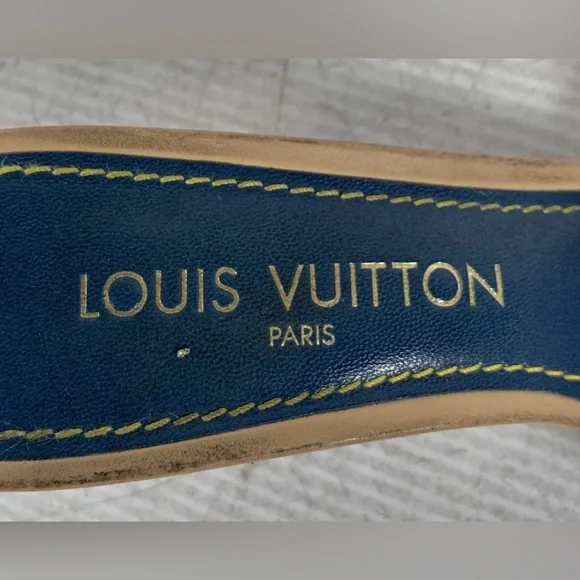 Louis Vuitton Blue Monogram Denim Kitten Heels Mules Slides SZ EU38 US8 - Picture 5 of 8